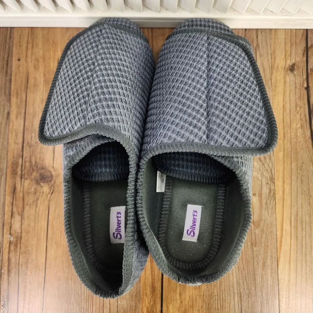 Silverts Slip Resistant Slippers Mens Sz 13 Blue Adjustable Senior Comfort Shoes